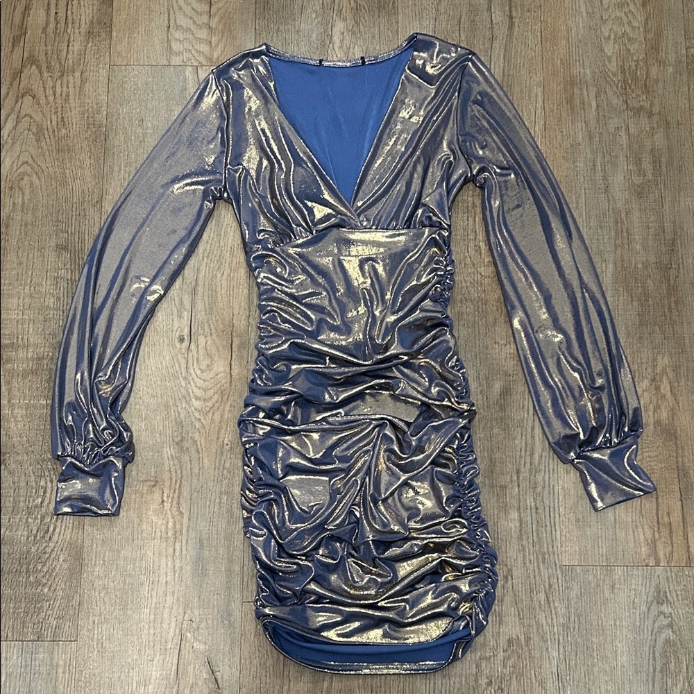 Metallic Blue Long Sleeve Dress